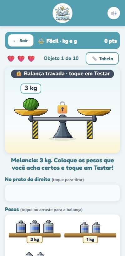 Balança travada com uma melancia de 3 kg e os pesos embaixo