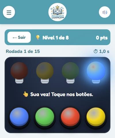 Tela do Jogo do Reflexo com as lâmpadas e os botões