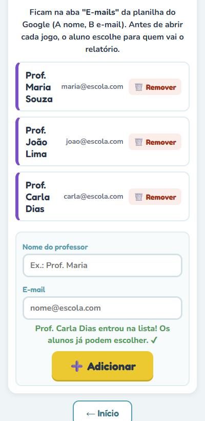 Mensagem verde confirmando que o professor entrou na lista